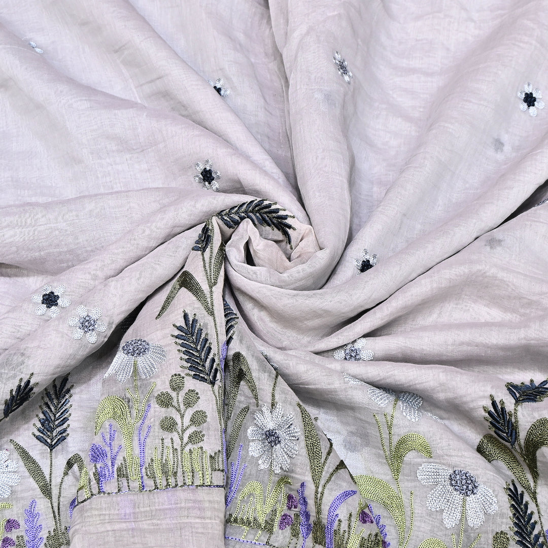 Mul Chanderi Floral Thread Embroidery Fabric – Soft Breathable Designer Fabric- V1659C-4