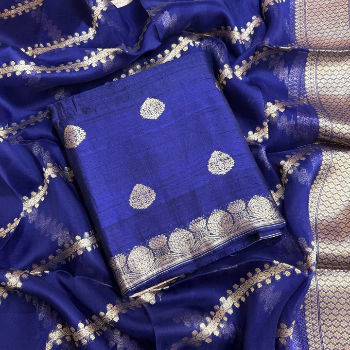Pure Dupion Silk & Banarasi Unstitched Suit Set | AS0033
