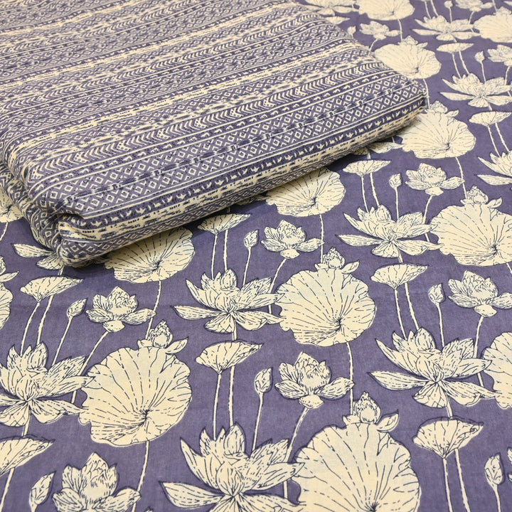 Dark Purple Cotton Linen Print