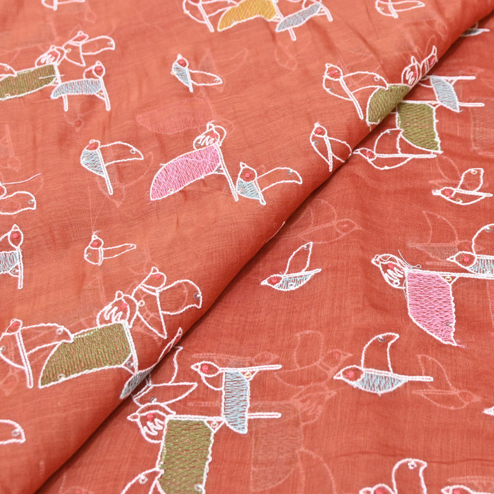 Rust Mul Chanderi Sequins Embroidery.