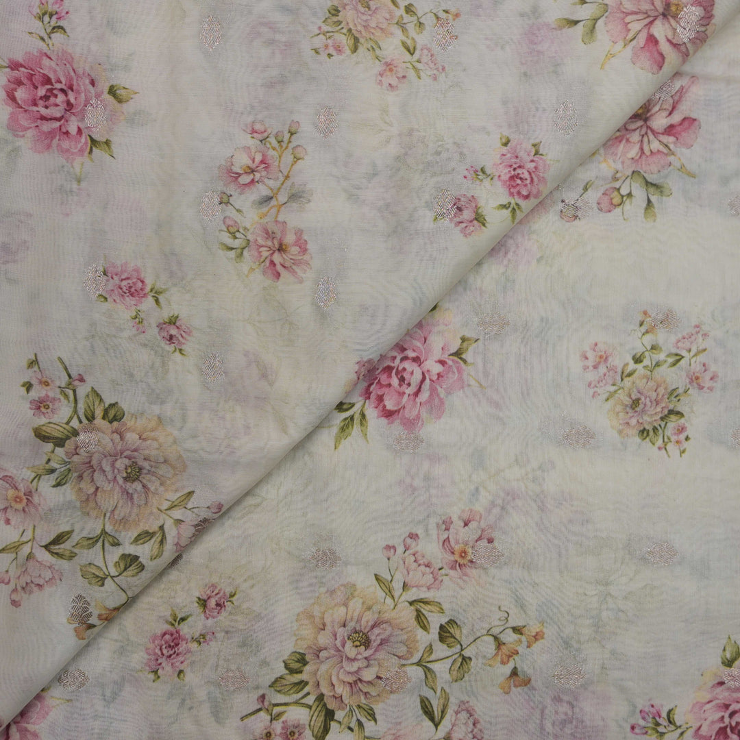 Off White Silk Chanderi Zari Print.| 248-389O