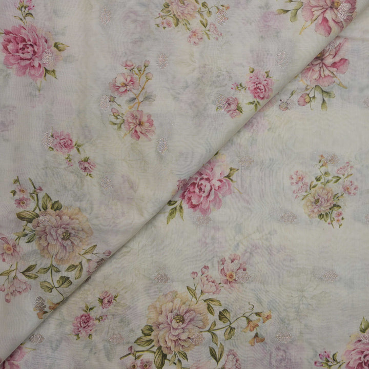 Off White Silk Chanderi Zari Print.| 248-389O