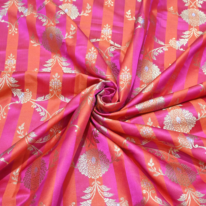 Bright Pink Mina Zari Brocade Fabric