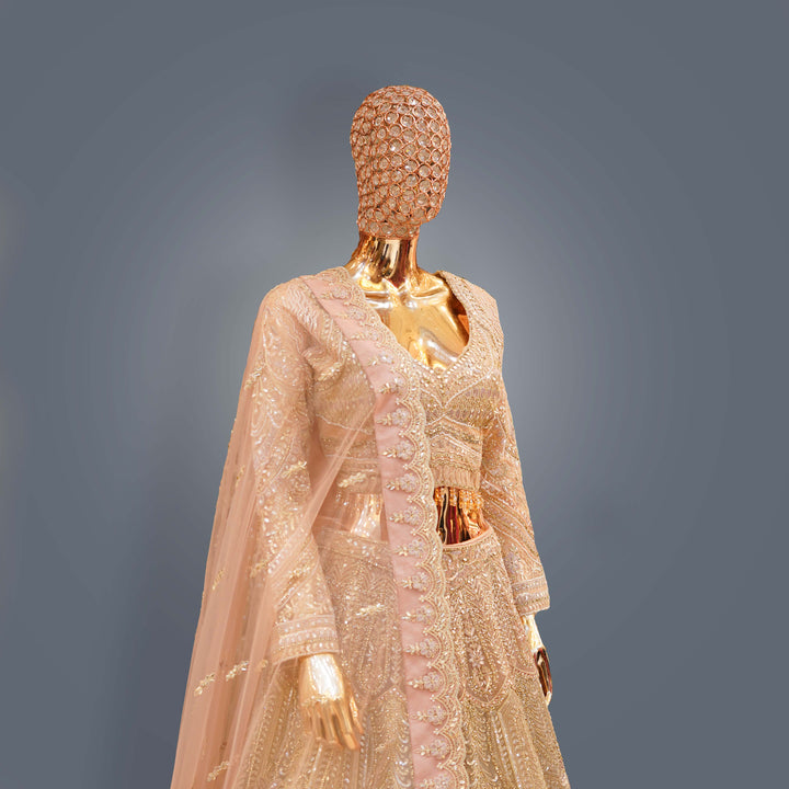Pastel Peach Bridal Lehenga Set with Zari, Sequins and Hand Embroidery