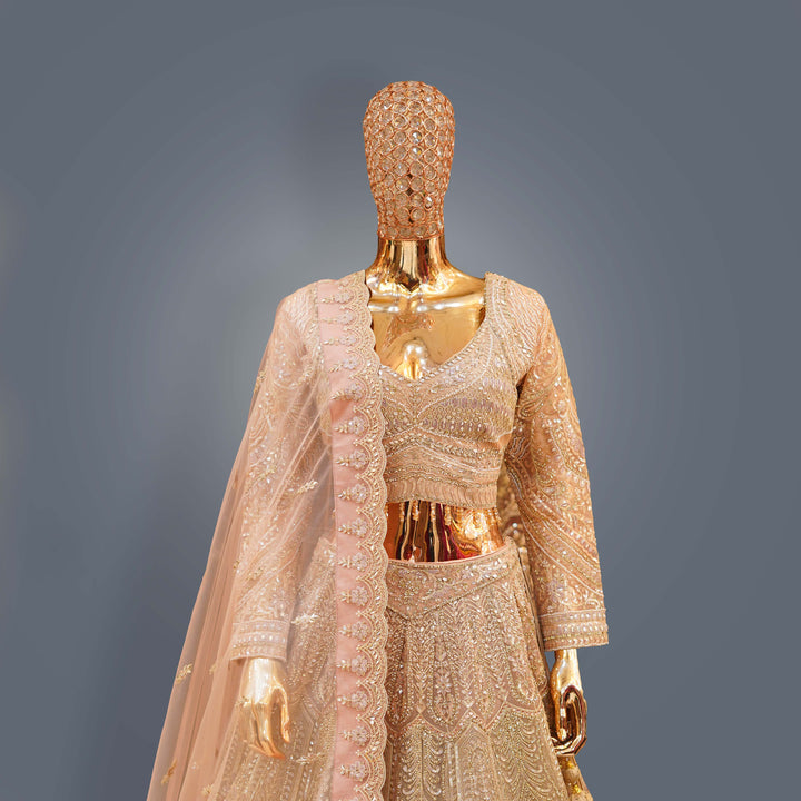 Pastel Peach Bridal Lehenga Set with Zari, Sequins and Hand Embroidery