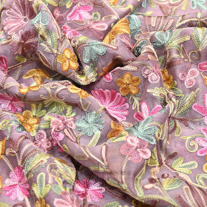 MULTICOLOR FLORAL THREAD EMBROIDERED MAL CHANDERI FABRIC- SA2894- 01