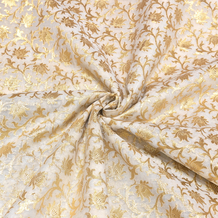 Banarasi Chanderi Gold Zari Fabric 44" – Luxury Ethnic Designer Fabric
