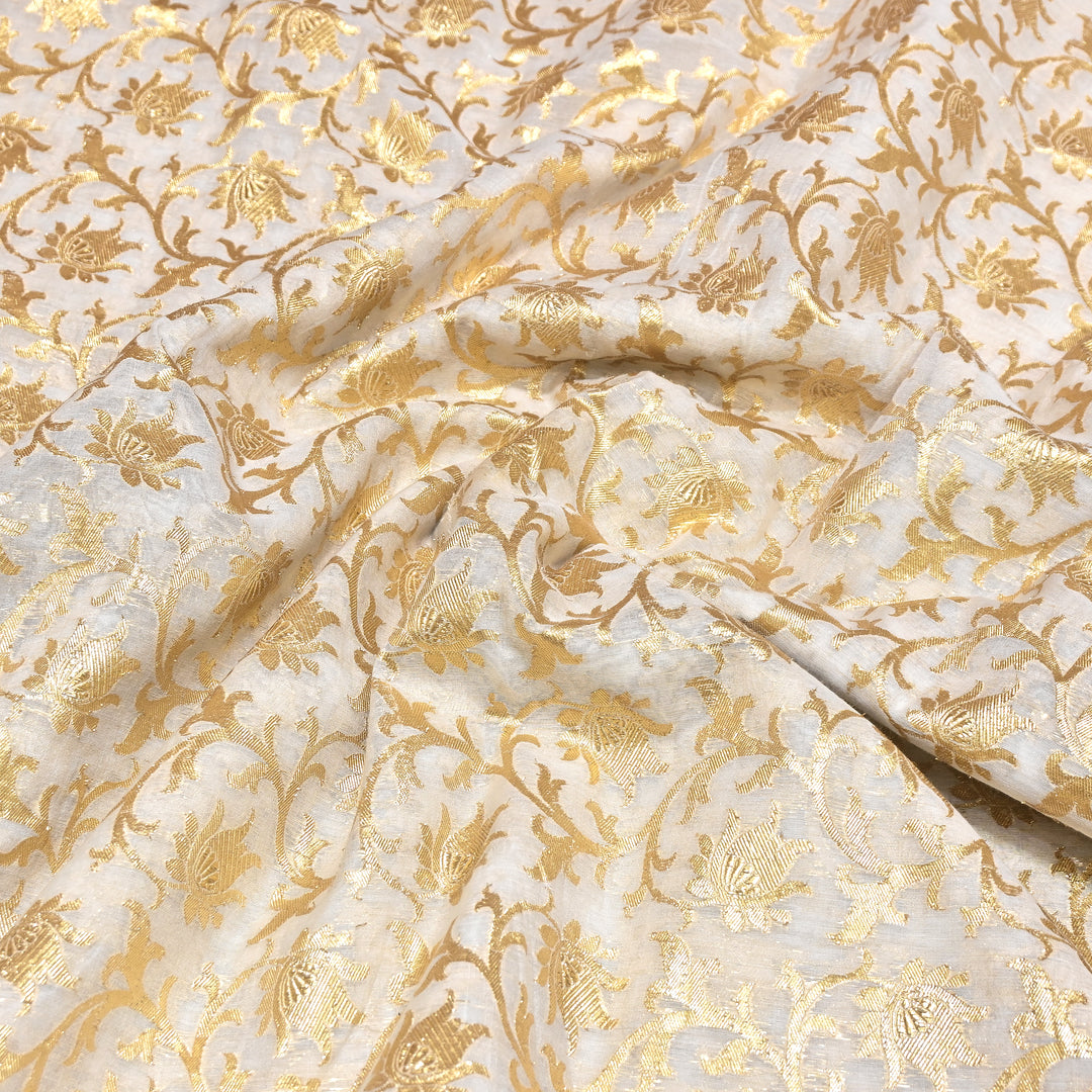 Banarasi Chanderi Gold Zari Fabric 44" – Luxury Ethnic Designer Fabric