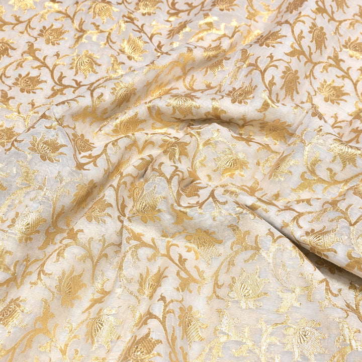 Banarasi Chanderi Gold Zari Fabric 44" – Luxury Ethnic Designer Fabric