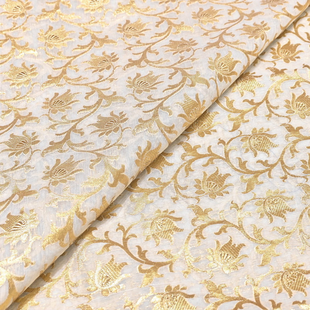 Banarasi Chanderi Gold Zari Fabric 44" – Luxury Ethnic Designer Fabric