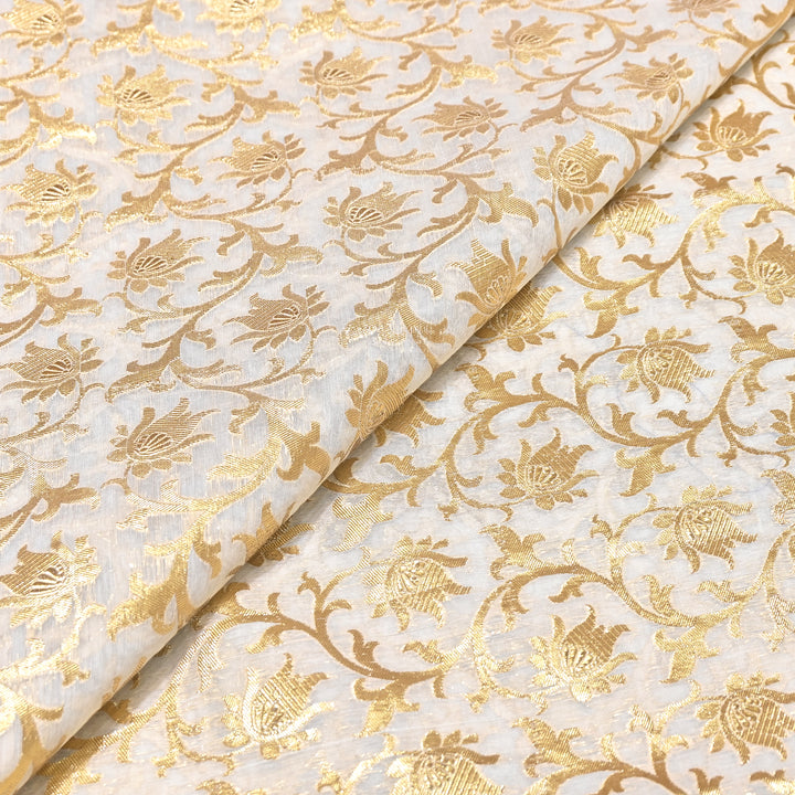 Banarasi Chanderi Gold Zari Fabric 44" – Luxury Ethnic Designer Fabric