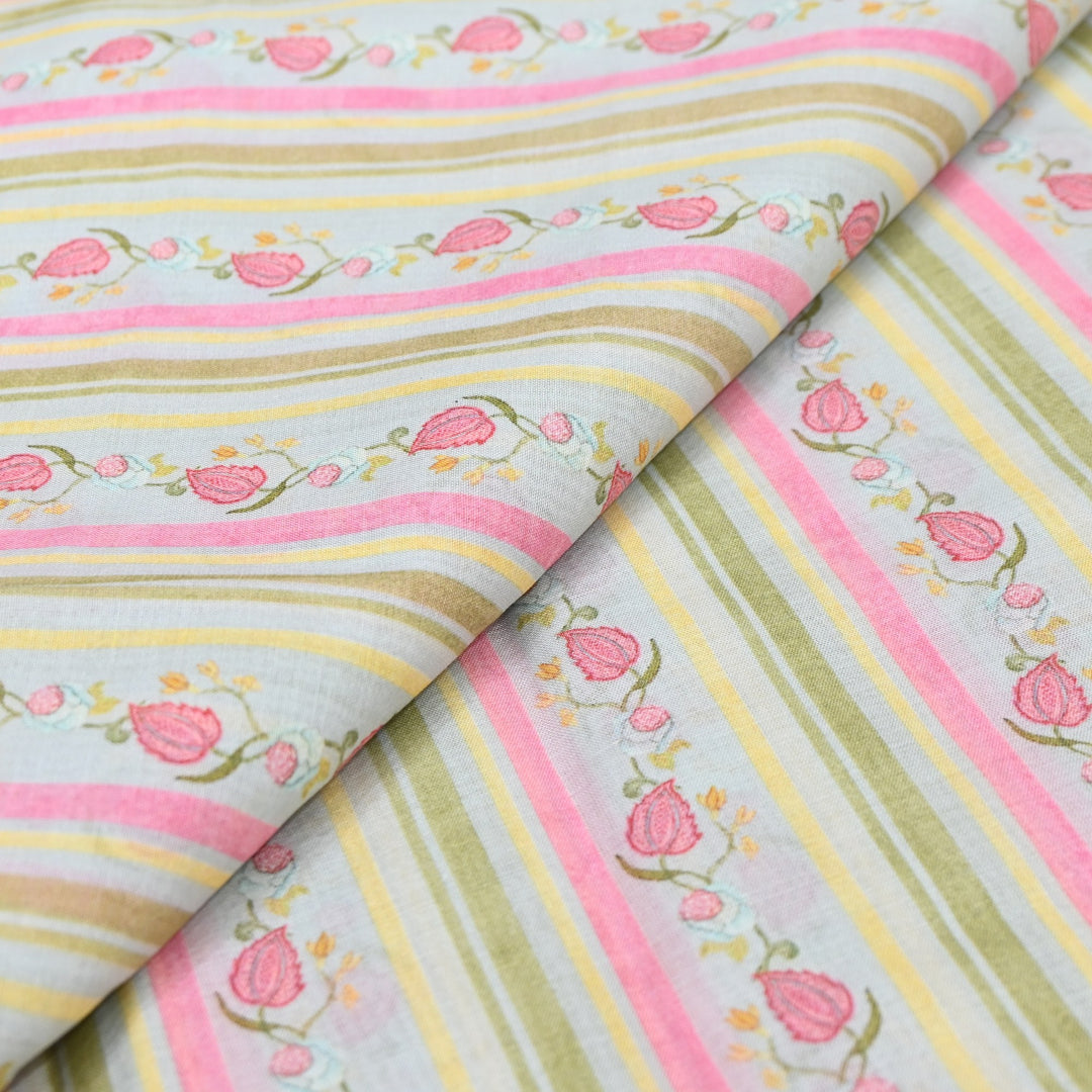 Multi Color Mul Chanderi Digital Print Fabric GT0185-14