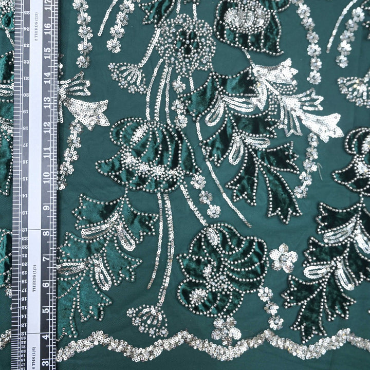 Imported Net Cutdana Sequins With Velvet Patchwork Embroidery Fabrics-24T75G