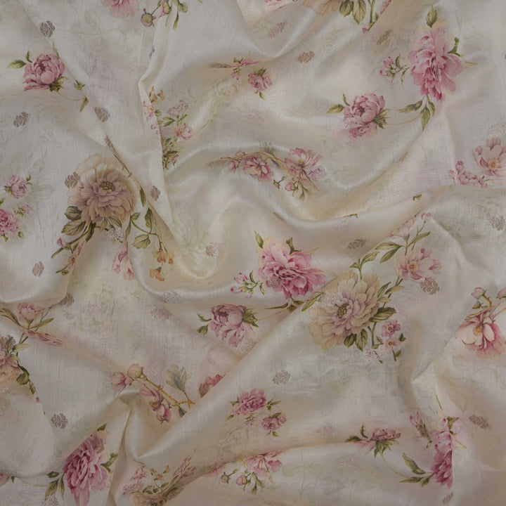 Off White Silk Chanderi Zari Print.| 248-389O