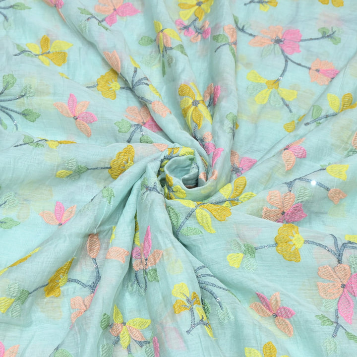 Mul Chanderi Thread & Sequins Embroidery Fabric – Soft Lightweight Designer Fabric-V1893C-1D