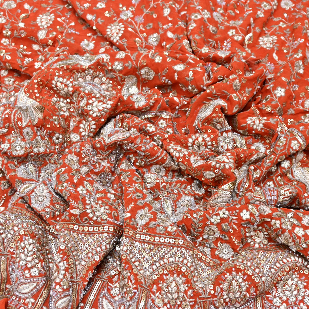 Dyed Viscose Georgette Zari Sequins Embroidery Fabrics