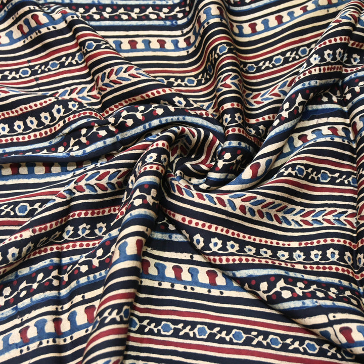 Deep Black & Blue Modal Satin Fabric in Digital