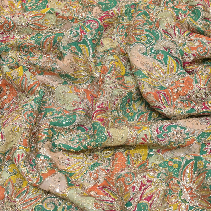 Viscose Georgette  Position Prints, Zari Sequin Embroidery Fabrics