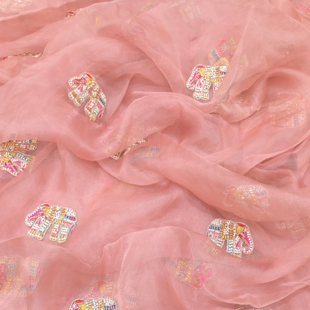 Dyed Silk Organza Moti With Zari Embroidery Fabrics