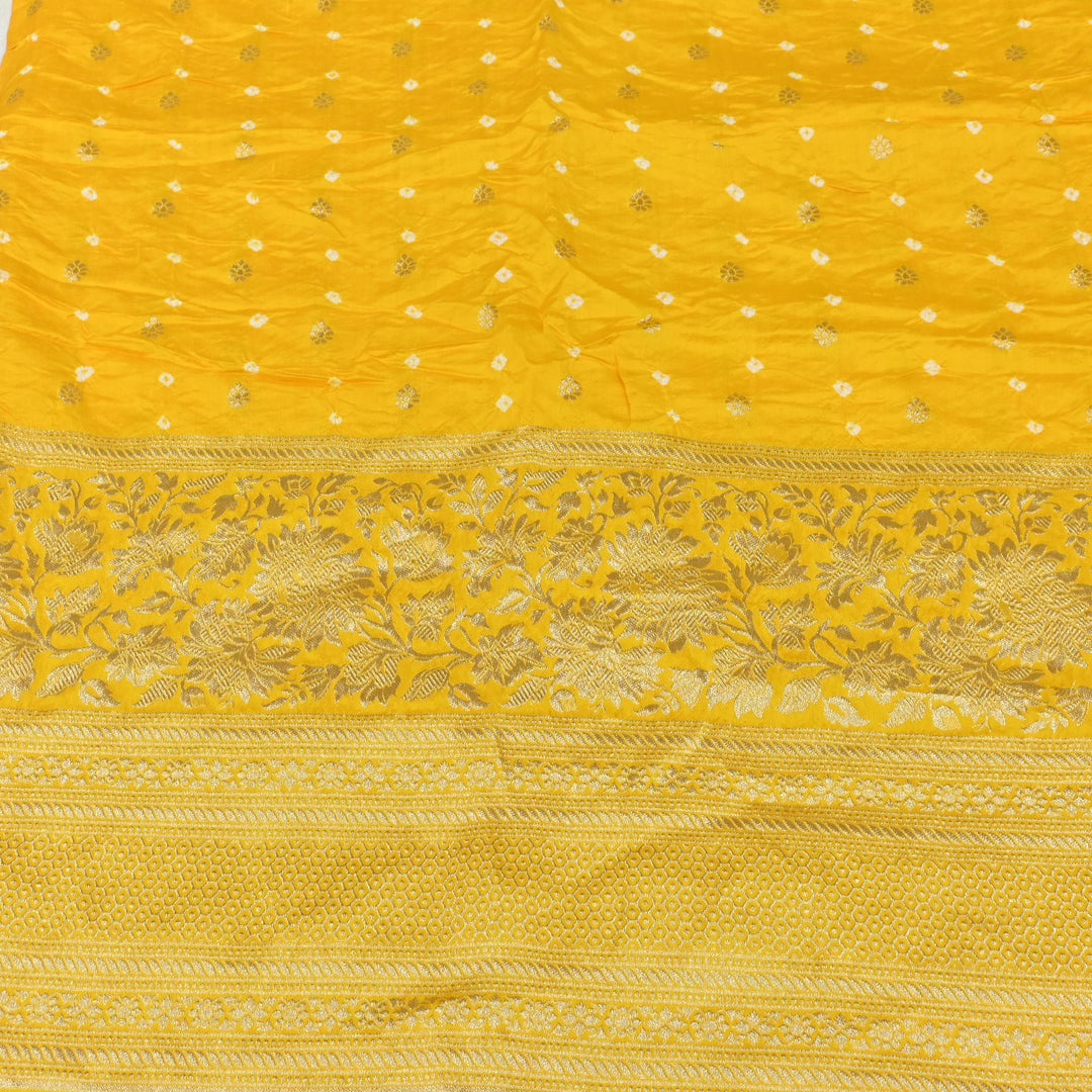 Exclusive Heavy Zari Botti Work And Premium Border Hand Work On Pure Silk Bandhani Fabric