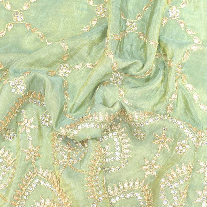 Tissue Zari With Stone Hand Embroidery Fabrics