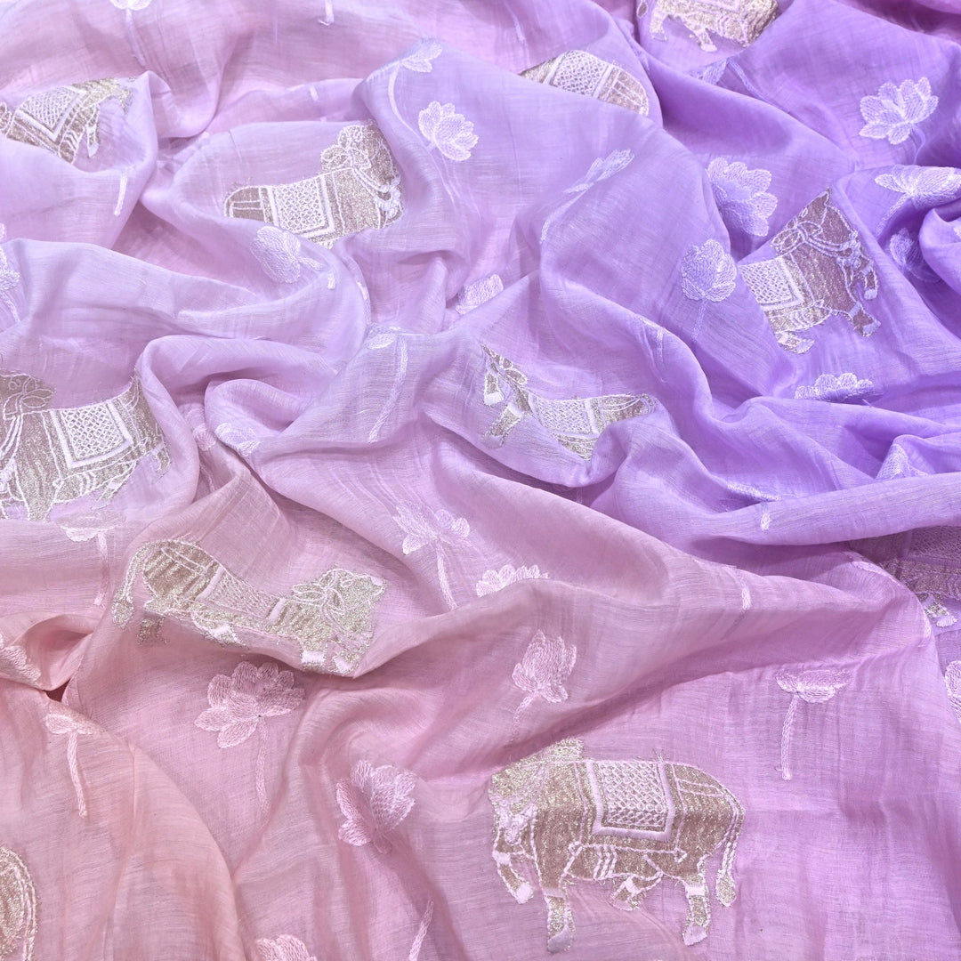 4D Shaded Mul Chanderi Pintex Fabric 44" – Soft Designer Summer Fabric-GP4100-7