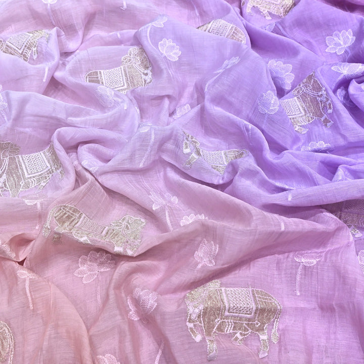 4D Shaded Mul Chanderi Pintex Fabric 44" – Soft Designer Summer Fabric-GP4100-7