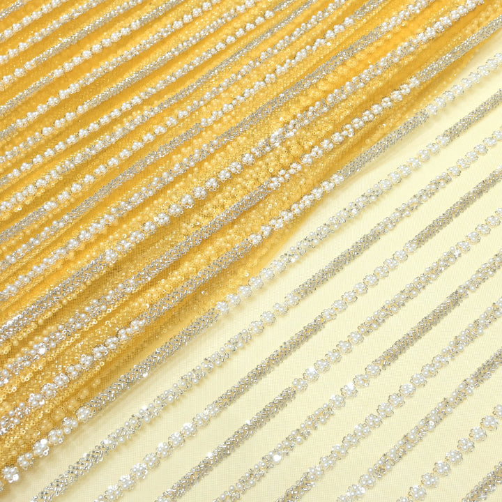 Imported Net Cutdana Pearls With Sequins Handwork Embroidery Fabrics