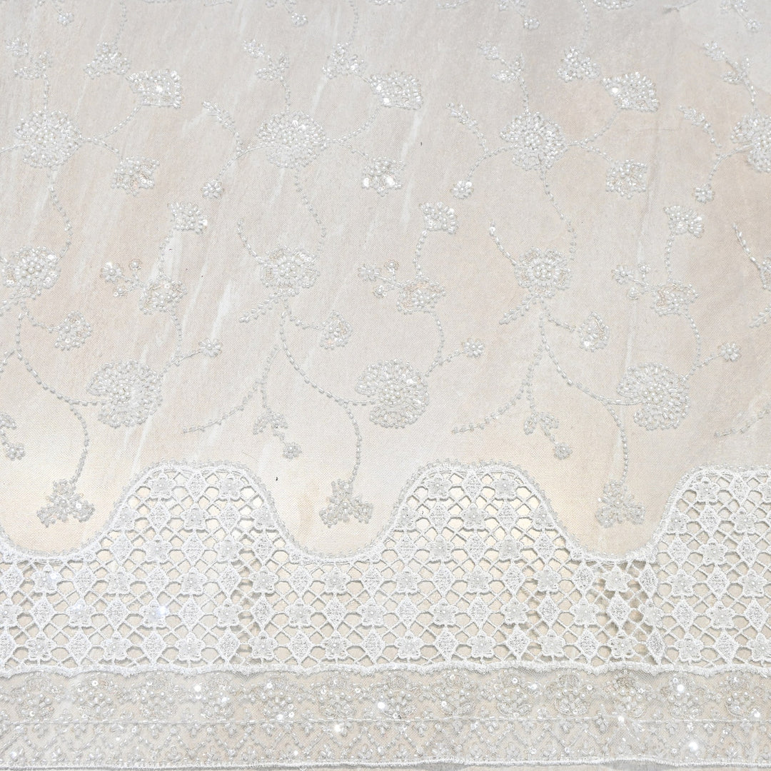 Premium Imported Heavy Moti, Beaded & Sequins Embroidered Net Fabric- 88137293-01