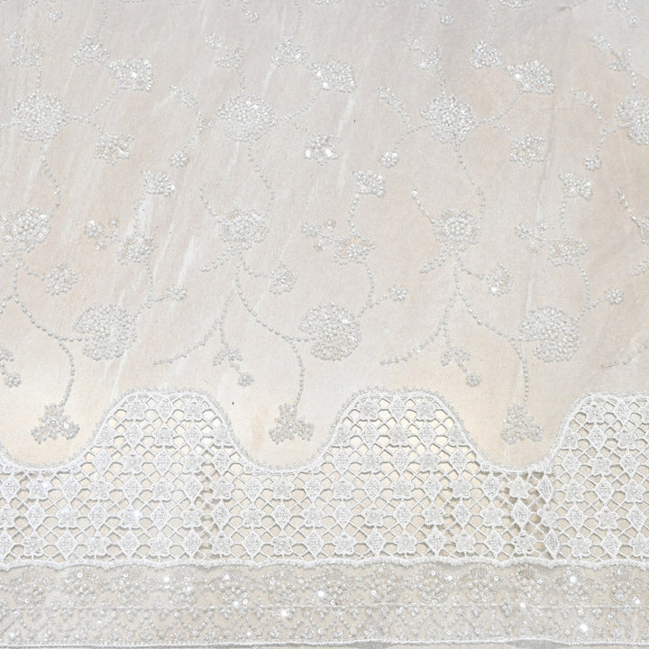 Premium Imported Heavy Moti, Beaded & Sequins Embroidered Net Fabric- 88137293-01