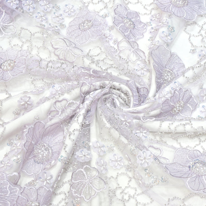 Cut dana and sequin heavy embroidered fabric with 3D flower on imported net