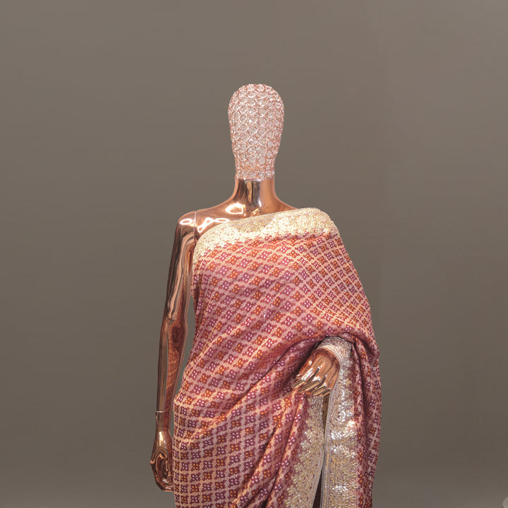 Maroon Bandhej Georgette Saree with Gotta Patti Border
