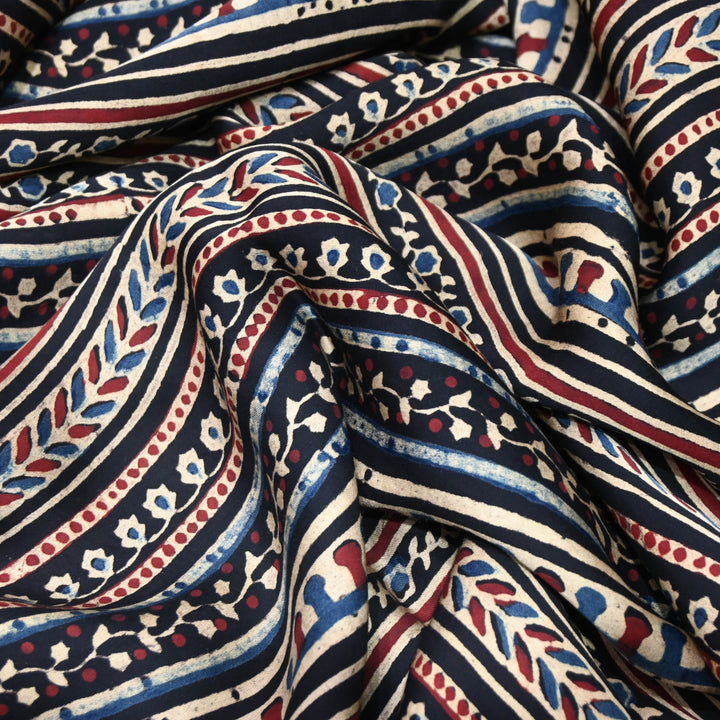 Deep Black & Blue Modal Satin Fabric in Digital