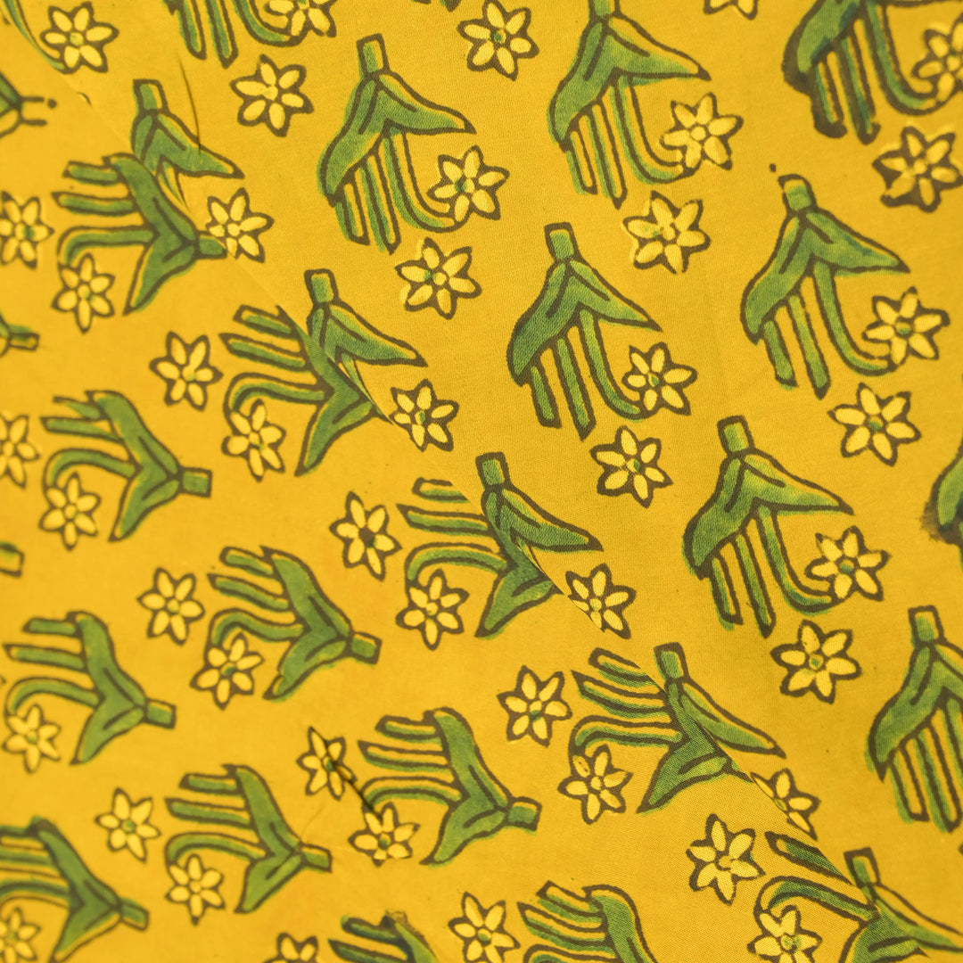 Mustard Yellow Modal Satin Fabric in Digital Print