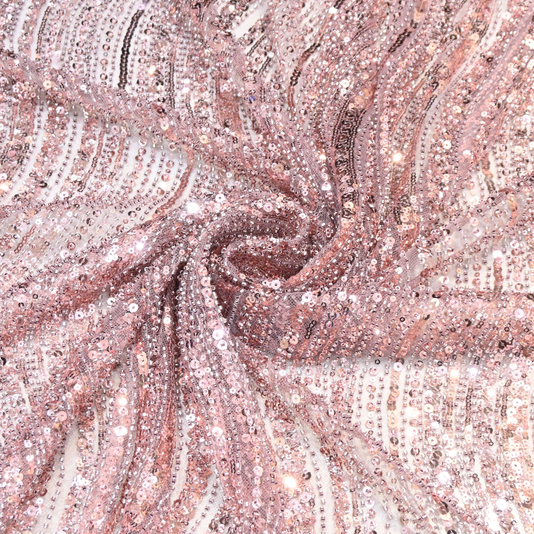 Greyish Pink Color Luxury Imported Heavy Cut Dana & Sequins Embroidered Net Designer Fabric ED1533-1D