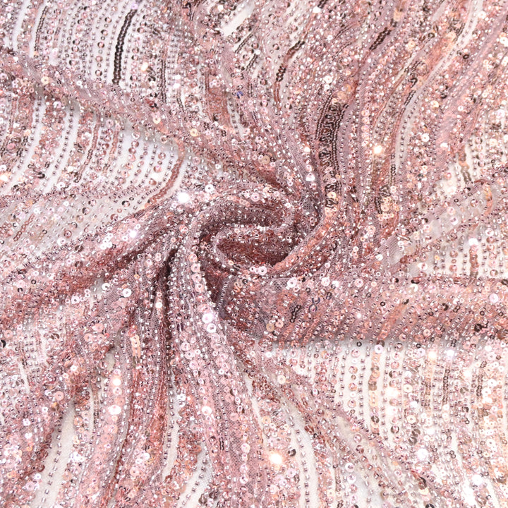 Greyish Pink Color Luxury Imported Heavy Cut Dana & Sequins Embroidered Net Designer Fabric ED1533-1D