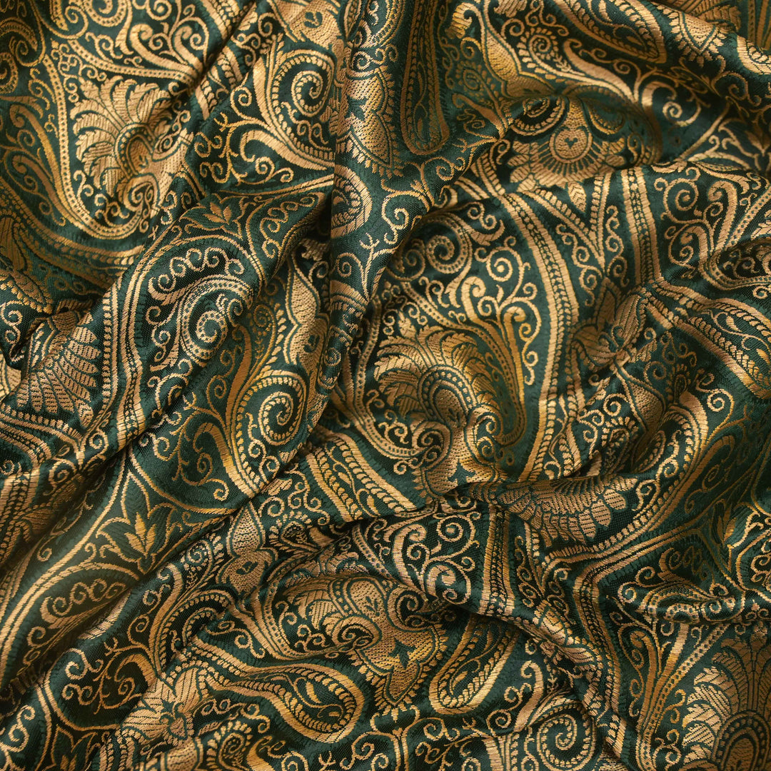 Teal Green Brocade with Metallic Gold Weave.| 100-23-114