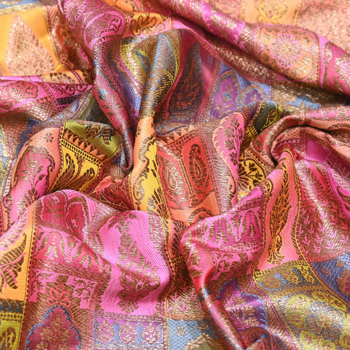 Multi Rangoli Brocade Fabric – Premium Zari Woven Designer Brocade Fabric 001006-A22