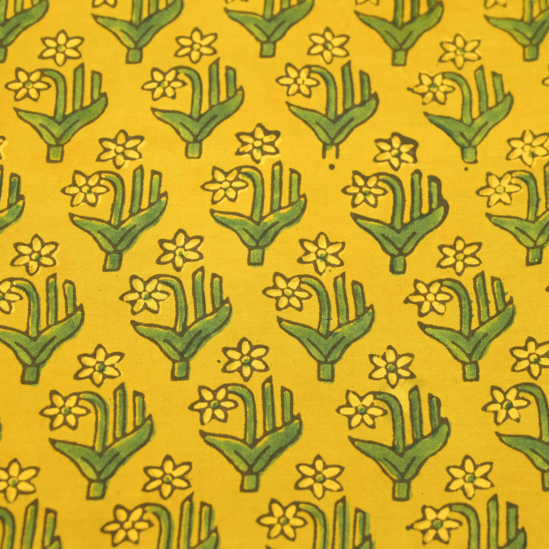 Mustard Yellow Modal Satin Fabric in Digital Print