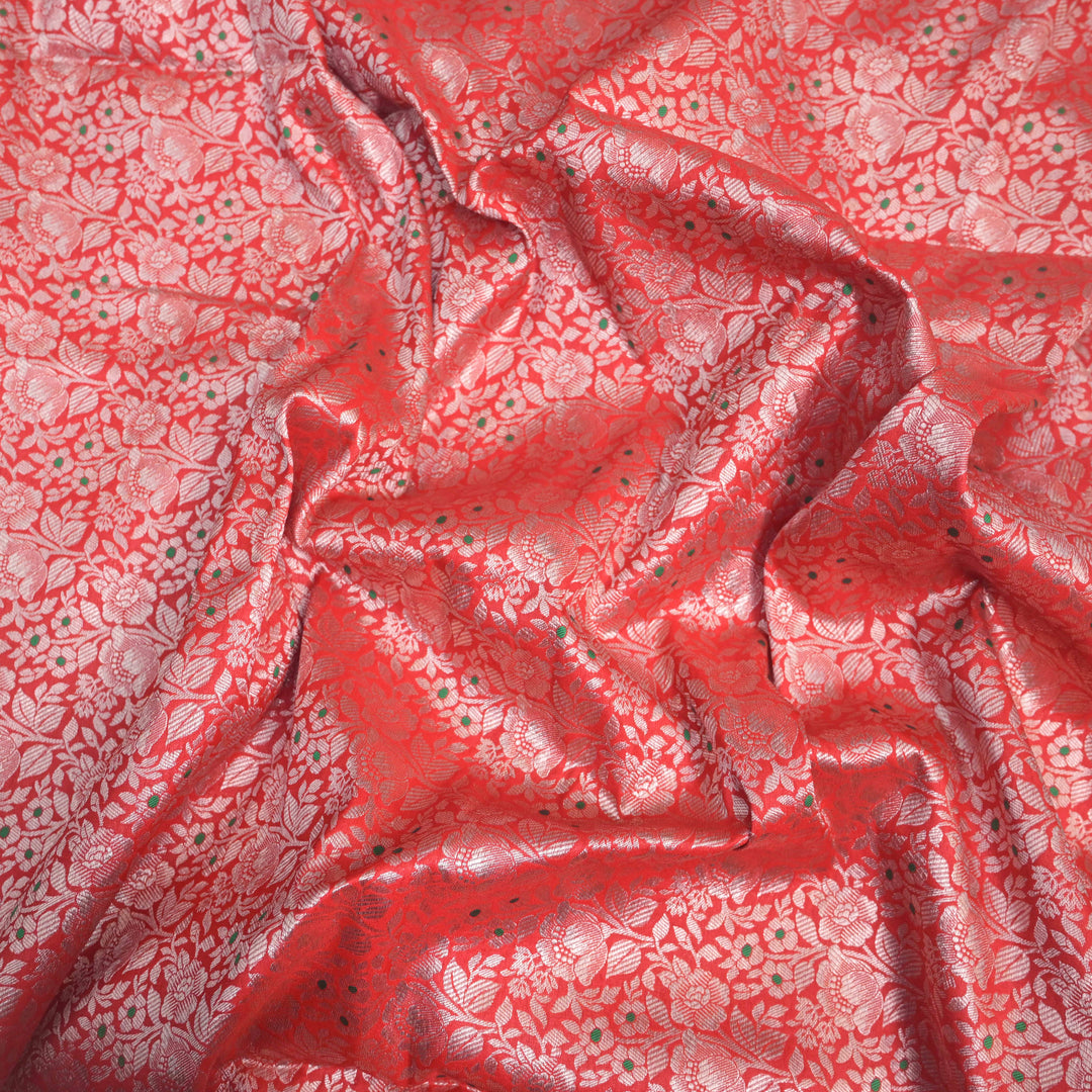Coral Red Silk Meena Zari Brocade | B-22-187
