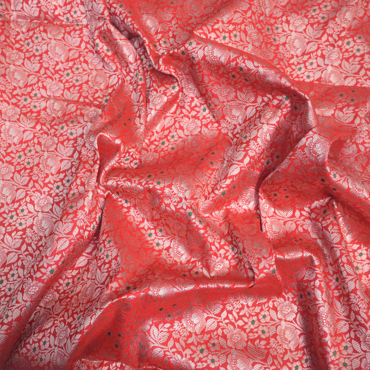 Coral Red Silk Meena Zari Brocade | B-22-187
