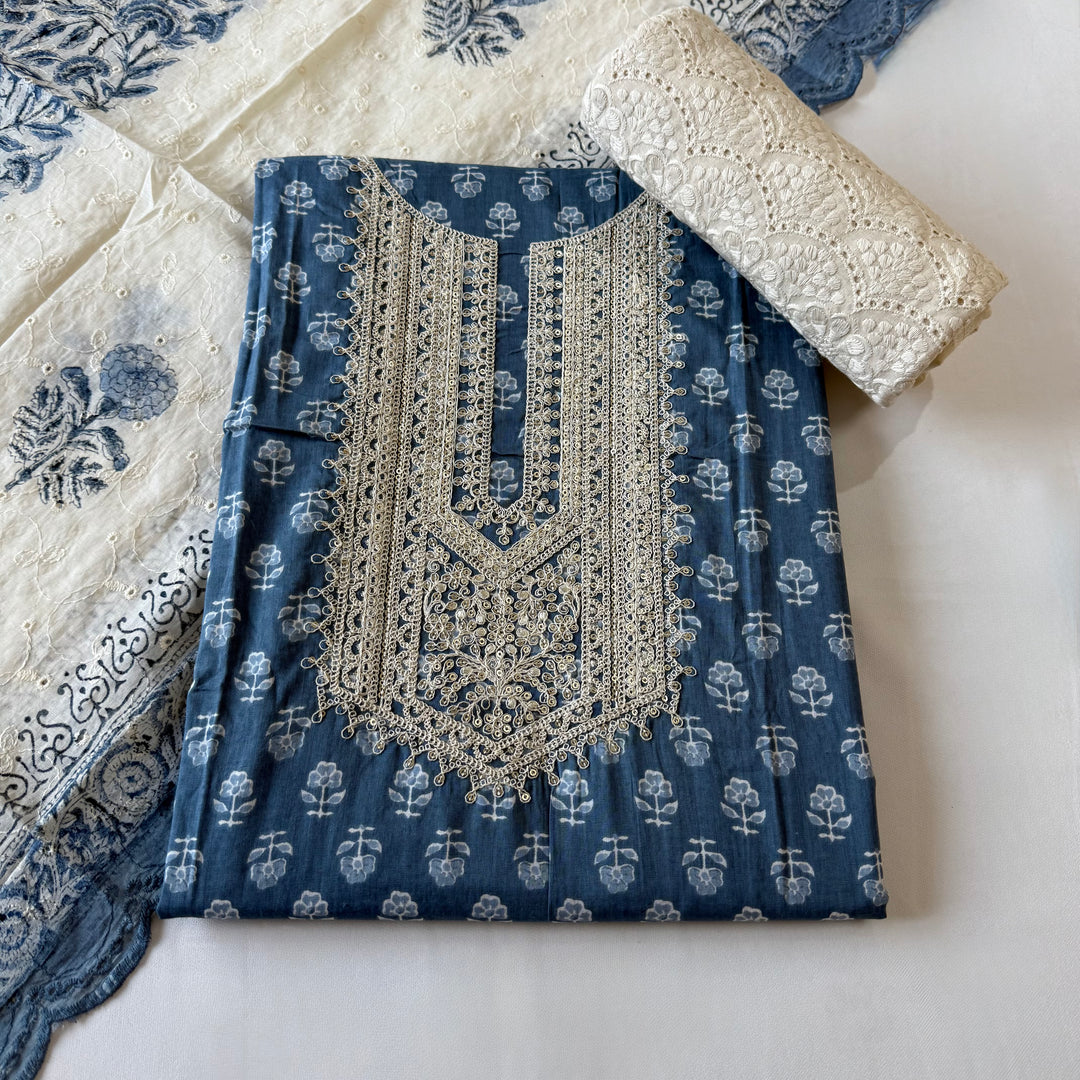 Printed Cotton Aari & Sequins Work Unstitched Suit Set