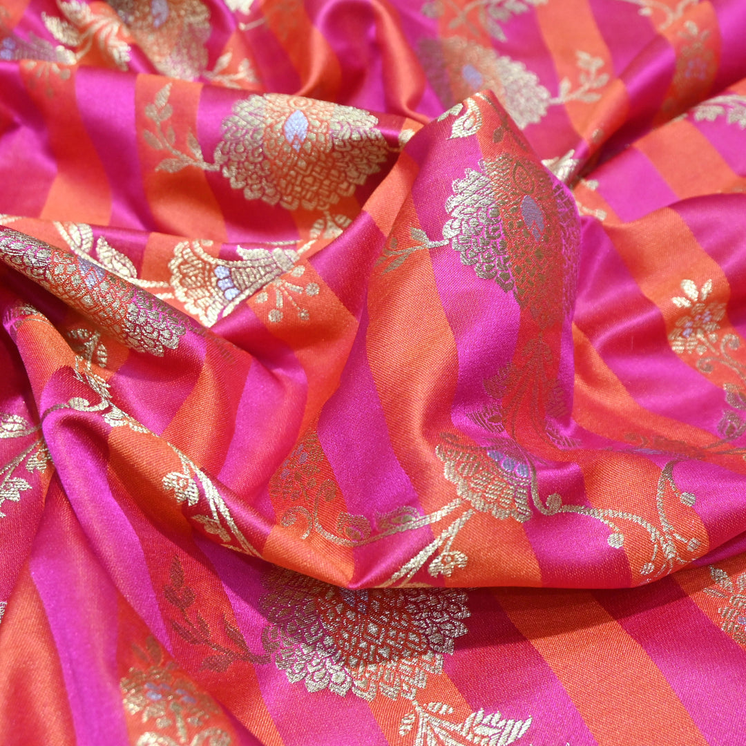 Bright Pink Mina Zari Brocade Fabric