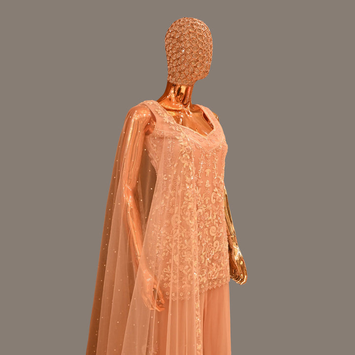 Soft Peach Embroidered Sharara Set