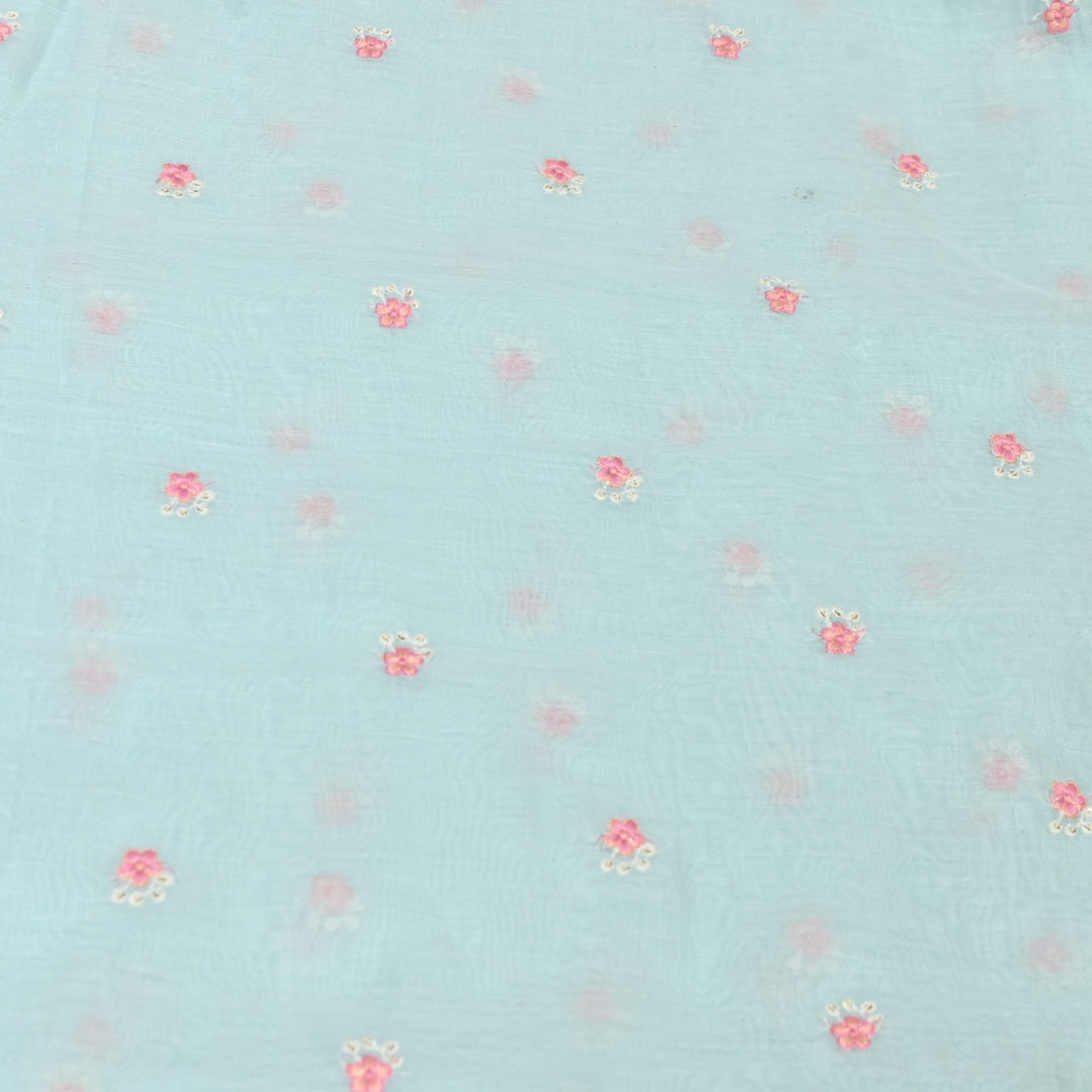 POWDER BLUR COLOR MUL CHANDERI THREAD EMBROIDERY FABRIC - GP4822A- 02
