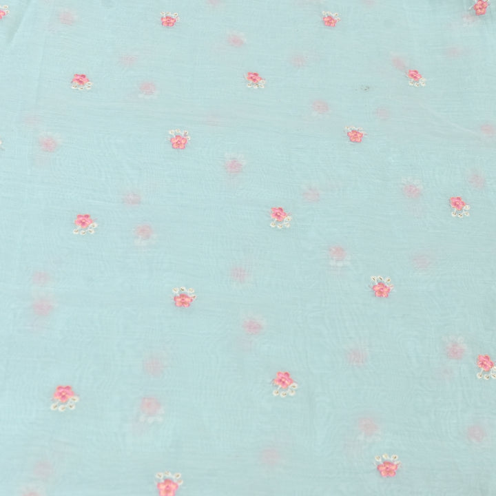 POWDER BLUR COLOR MUL CHANDERI THREAD EMBROIDERY FABRIC - GP4822A- 02