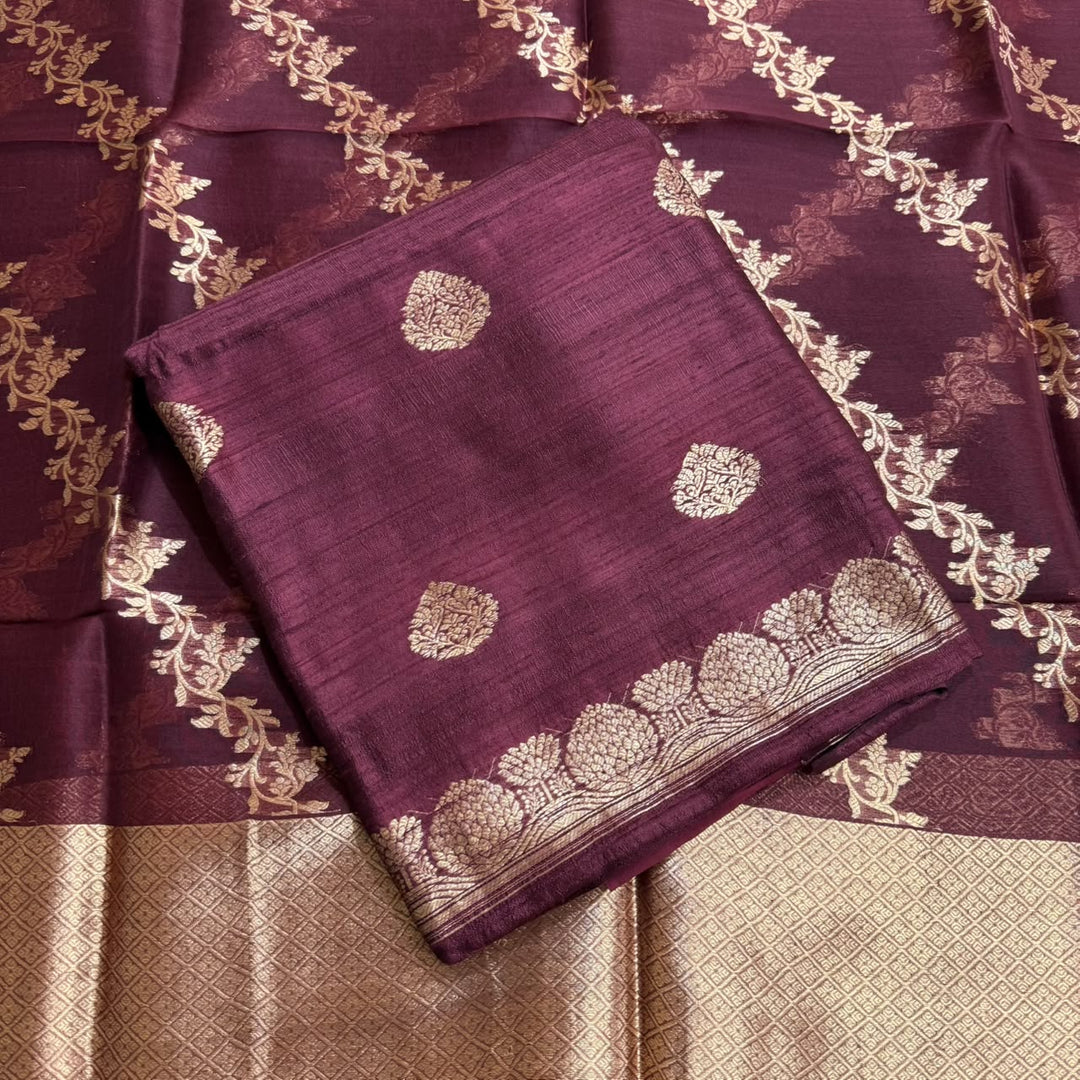 Pure Dupion Silk & Banarasi Unstitched Suit Set | AS0033