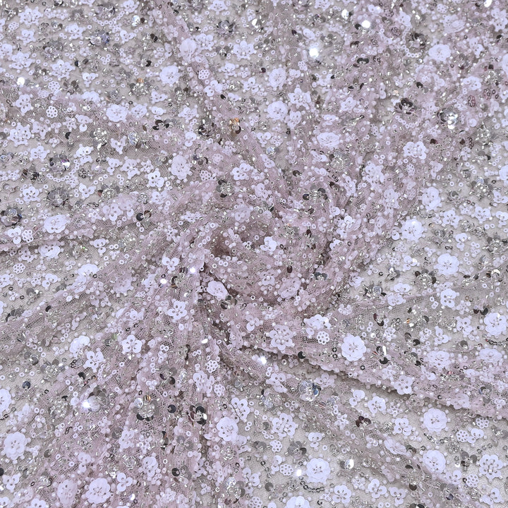 Light Pinkish Lavender  Color Luxury Imported Net Fabric featuring Heavy Cut Dana &amp; Sequins Embroidery ED1533-04