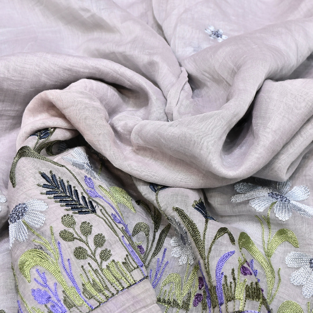 Mul Chanderi Floral Thread Embroidery Fabric – Soft Breathable Designer Fabric- V1659C-4