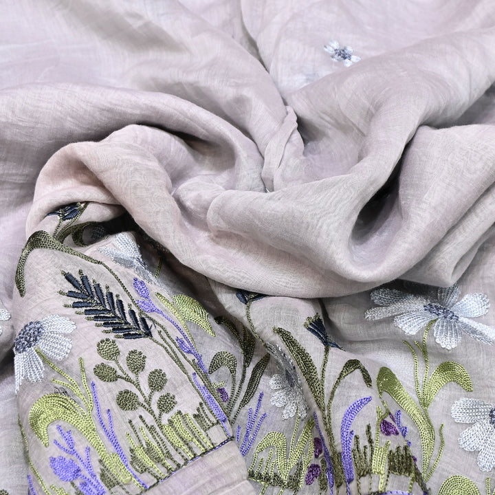 Mul Chanderi Floral Thread Embroidery Fabric – Soft Breathable Designer Fabric- V1659C-4